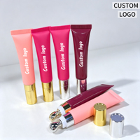 Metal applicator tube met gekleurde lipgloss, fruit lipolië, private label, vegan, transparant, nude, bruin, peptide, vloeibare boterbalsem