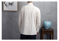 Asiatische Größen Laufen Einlagengerade, Kleiner Größenwert Herren Leinen Tang-Anzug Jacke Stehkragen Froschknöpfe Freizeithemd Chinesischer Stil Sehe Mode