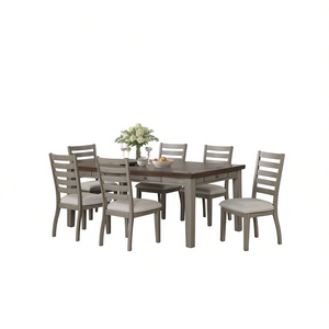 <b>Rustic</b> Two-Tone <b>Dining</b> Room <b>Set</b> 6 Piece Wood Extendable Slat Back Chair With <b>Table</b> - Product Image 1