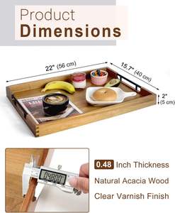 Bandeja Otomana de Madera de Acacia de 22x15.8 Pulgadas, Bandeja Rectangular Grande de Madera para Servir con Asas Metálicas para Servir Comida y <span class=keywords><strong>Desayuno</strong></span> - Product Image 2