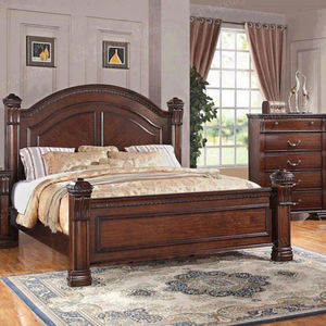 Ensemble de chambre à coucher en bois massif brun foncé traditionnel, lit queen-size sculpté de luxe, table de maquillage, tables de chevet, commode - Product Image 2