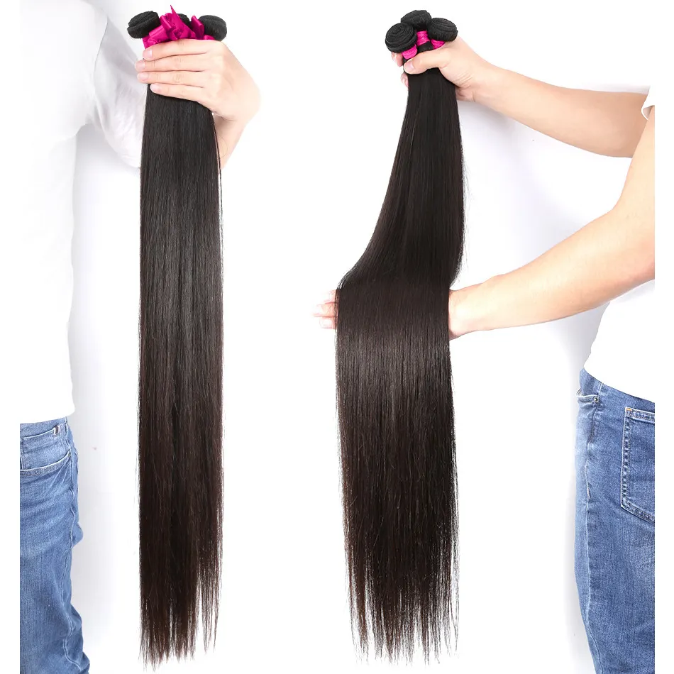 Wholesale Mink Brazilian Straight Hair Weaving Bundles 30 32 34 36 Inch 100% Cuticle Aligned Human Hair Extension Double Weft