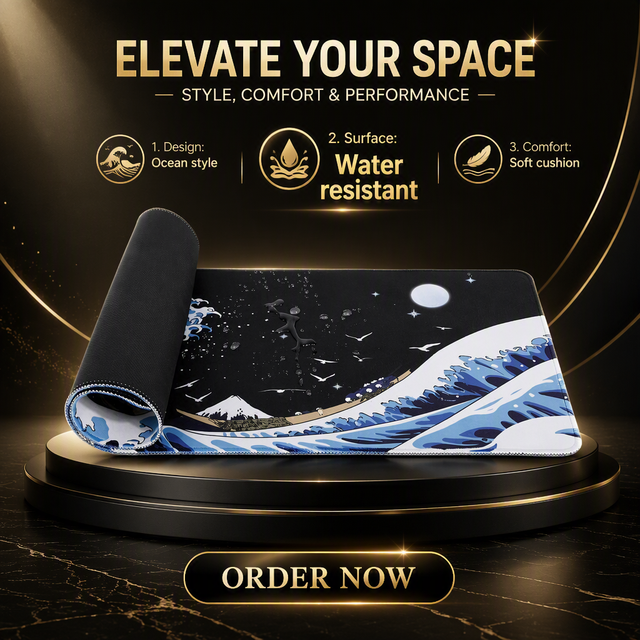 Large Gaming Mouse Pad with Stitched Edges, Non-Slip Rubber Base, Extended Desk Mat for Computer