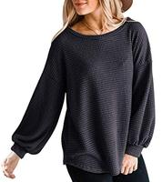 Benutzer definierte leichte weiche Damen lange Ballon ärmel Waffel Strick oberteile T-Shirt Rundhals ausschnitt Übergroßer Pullover Pullover Langarm