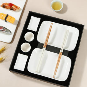 Minimalist Style White Wooden Tableware Gift Set of 2 Includes Color Matching Chopsticks Cups Plates Dipping Dish