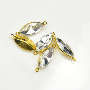 衣服のドレスの装飾のための2つのリングラインストーンの宝石が付いている美しいナベット7 * 15Mmクリスタルダイヤモンドゴールドカラーポインテッドボトム - Product Image 5