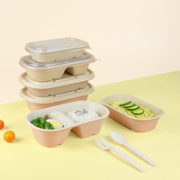 Boîte repas jetable pour plats à emporter, double compartiment, ovale, en bagasse de canne à sucre biodégradable, pour salades et petits repas