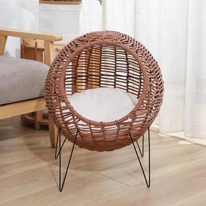 빨 수 있는 고리 버들 고양이 침대 돔 실내 고양이 애완 동물 둥지 고양이 숨기기 오두막을 돔 바구니에 등나무 애완 동물 집 - Product Image 1