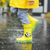Bottes de pluie légères et souples en caoutchouc naturel pour enfants, imprimé panda, col à cordon, imperméables, pour tout-petits et enfants