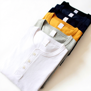 T-shirt à manches longues en coton 100% 245GSM, col Henley, tricot lourd, coupe classique, couleur unie, pour homme - Product Image 1
