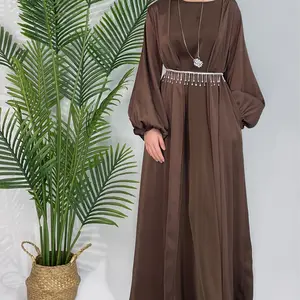 การออกแบบล่าสุด คาร์ดิแกนผ้าซาตินสีสหภาพ ความสง่างามอันสง่างาม เสื้อคลุมอิสลามแบบพลิกและชุดอาบายามุสลิม