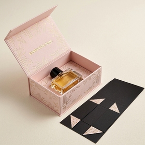 Boîte rigide en carton personnalisée de luxe rose avec estampage doré, emballage cosmétique, boîte cadeau en papier, boîte pliante magnétique - Product Image 1