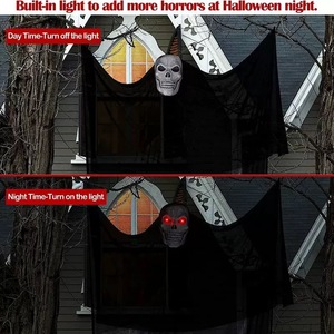 Décoration d'Halloween suspendue grande taille : Fantôme effrayant en gaze avec crâne pour maison hantée et fête en extérieur - Product Image 2
