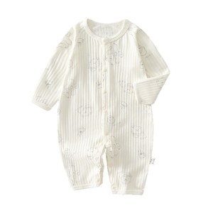 Combinaison pour bébé en coton pur à manches longues unisexe, fine, respirante, tricotée, avec imprimé ours, pour nouveau-né, à porter en été - Product Image 5
