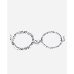 2 Buah Gelang Pasangan Baja Tahan Karat untuk Wanita Pria Cinta Hati Warna Perak Gelang Sahabat Terbaik Hadiah Rantai <span class=keywords><strong>Magnet</strong></span> - Product Image 5