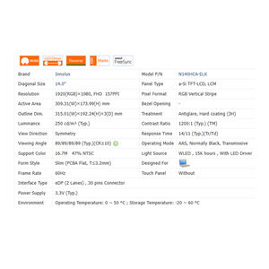 1200:1 N140HCA-EEK/ELK 250Cd/<span class=keywords><strong>m</strong></span> tanpa 16:9 sentuh LCD 14.0 "modul layar 1920*1080 WLED baru layar LCD Laptop - Product Image 6