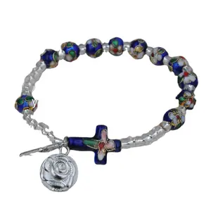 8mm Blue Cloisonne Catholic Rosary Bracelets Rosary Prayer