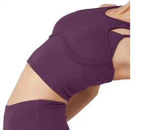 Leggings de Yoga Ligeros de Color Morado 100% Algodón Hechos en Fábrica al por Mayor para Mujer, Leggings Deportivos de Cintura Alta - Product Image 4