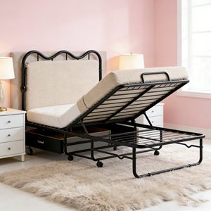 Cama Plegable para Invitados con Cabecera Ondulada y Estructura Metálica, Personalizable, Ideal para Oficina en Casa o Refugio, Éxito de Ventas de Año Nuevo - Product Image 1