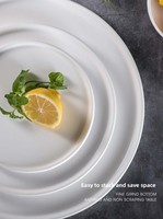 Assiette en céramique blanche de style européen créatif, assiette à steak à fond plat, vaisselle de restaurant occidental, assiette à gâteau compatible micro-ondes