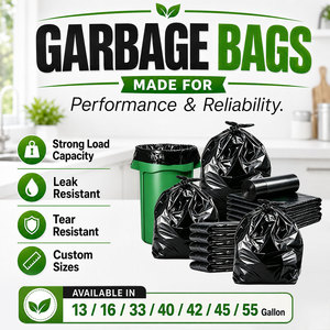 ถุงขยะดำ HDPE ความหนาแน่นสูงแบบมีก้นข้างพับได้ ยี่ห้อไท่หยาง สำหรับใช้ในครัวเรือน บรรจุภัณฑ์แบบม้วน ผลิตในจีน - Product Image 1
