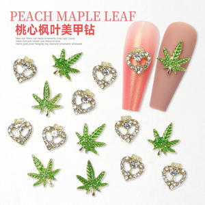 Лидер продаж, Зеленый Кленовый лист в форме сердца, сплав, металлические кристаллы любви, украшения для ногтей, большие бриллианты для ногтей - Product Image 3