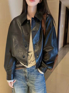 Nouvelle veste décontractée en <span class=keywords><strong>cuir</strong></span> véritable pour <span class=keywords><strong>femme</strong></span>, coupe ample et amincissante, en peau de mouton, collection 2026 - Product Image 2