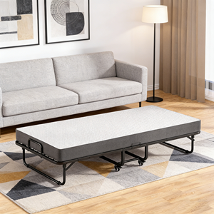 Space Saving Foldable <strong>Bed</strong> Frame With Mattress Mobile Wheeled Folding Guest <strong>Bed</strong> Heavy Duty Metal Mesh <strong>Foldaway</strong> <strong>Bed</strong> For Apartment - Product Image 3