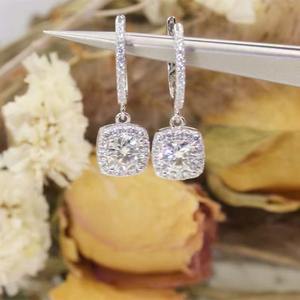 Women's Romantic Ball Shape Hoop <b>Earrings</b> 14k White Gold & Sterling <b>Silver</b> Plated White Garnet Stone for <b>Wedding</b> Anniversary - Product Image 4