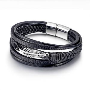 Bracelet en cuir tressé multicouche pour homme, joncs en acier inoxydable, accessoire de mode pour l'Europe et les États-Unis, pour le commerce extérieur - Product Image 5