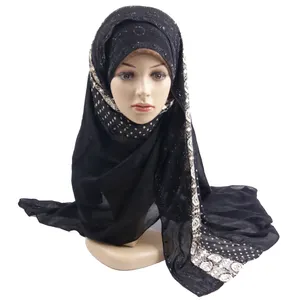 制造批发定制设计滑雪纺围巾黑色与白色蕾丝雪纺头巾围巾在俄罗斯出售