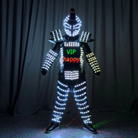 Disfraz de Robot Luminoso LED con Control Remoto, Traje Brillante con Casco de DJ, Efecto Láser de Color Personalizado, Recargable por USB para Discoteca