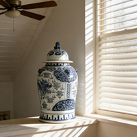 Pot à gingembre chinois de style antique bleu et blanc avec motif de dragon peint à la main, motif floral décoratif pour la maison, cadeau pour un ami