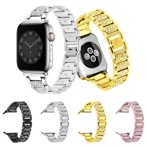 Wanita 38Mm 42Mm untuk Apple Watch Band Perhiasan Bling Berlian Logam Baja Nirkarat Tali Jam untuk IWatch Seri 8/7/6/5/4