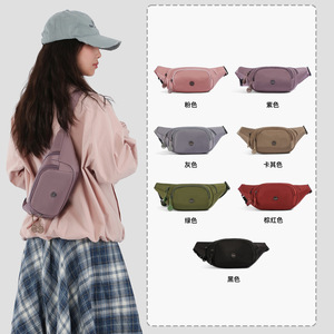 Women's Water Resistant Nylon Waist Bag With Zipper Closure For Outdoor Casual Use Pink Purple Gray Khaki Green Brown Red Black - Product Image 4