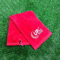 Serviette de sport de golf teintée sur mesure avec logo, serviettes de sport de gym 100 % coton, serviette de golf pliée en trois avec mousqueton et logo brodé
