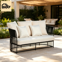 Ensemble de salon de jardin en corde tressée avec table basse ronde, structure en aluminium, deux places rembourrées, pour jardin, villa, terrasse