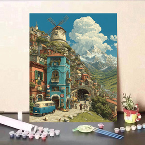 SONGWOOART Kits de Peinture par Numéros Sans Cadre sur Toile Acrylique pour Débutants, Thème Paysage <span class=keywords><strong>Miyazaki</strong></span> Hayao, Décoration Intérieure - Product Image 2