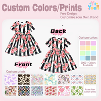 Robe d'été élégante pour petites filles, imprimé floral et rayures personnalisés, col rond, manches courtes, idéale pour anniversaires et vacances