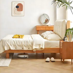 Lit plateforme en bois massif de style japonais, 1,5 m, 1,8 m, en bois de cerisier, lit bas avec sommier pour petites chambres, adultes, enfants, personnes âgées - Product Image 4