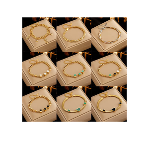 Gold Plated Geometric Stone Charm Waterproof Bracelet with Adjustable Snake Chain - <strong>Stainless</strong> <strong>Steel</strong> <strong>Jewelry</strong> for Women - Product Image 1