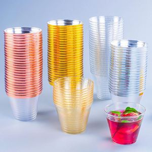 Gobelets et soucoupes jetables en plastique doré 9 oz pour cocktails et service de thé, idéaux pour les fêtes transfrontalières - Product Image 3