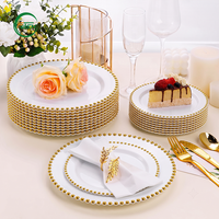Assiettes jetables en plastique PS de 7 pouces de qualité supérieure avec bord doré, vaisselle élégante pour mariages et banquets – Vente en gros Flash