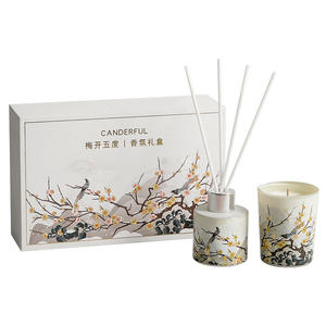 กล่องของขวัญอโรมาเธอราพีแบบกำหนดเอง เทียนไขถั่วเหลืองออร์แกนิก ปราศจากเปลวไฟ ดีไซน์หรูหราทันสมัย กลิ่นหอมสี่ฤดู สำหรับเทศกาลดีวาลี - Product Image 6