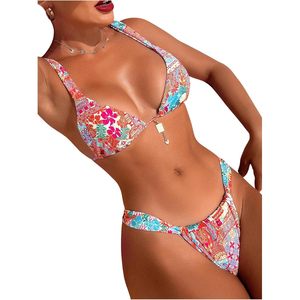 FOXA Women's 2 Piece Floral Tropical Print <b>Bikini</b> <b>Set</b> Boho <b>Triangle</b> Bathing Suit Tie Backless Swimsuit <b>Sets</b> - Product Image 4