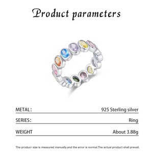 925 <b>Silver</b> <b>Eternity</b> Band <b>Ring</b> With Multicolor Crystal Bezel Setting Trendy Unisex Jewelry For Everyday Wear - Product Image 2