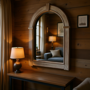 PARISLOFT Farmhouse Arched Wall <b>Mirror</b> Brown <b>Wood</b> <b>Frame</b> 47.2 x 24 Inches Decorative for Living Room Entryway - Product Image 2