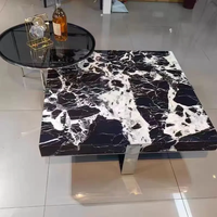 Table basse en pierre frittée, design moderne et luxueux, avec structure en acier inoxydable, pour salon et usage domestique