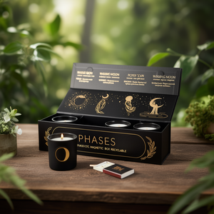 Phases Moon Phase Candle Set <b>Black</b> Gold Embossed Magnetic <b>Box</b> Recyclable - Product Image 3