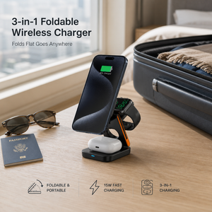 Station de charge sans fil 3 en 1 15W, support de charge pliable pour téléphone, écouteurs, montre, chargeur de voyage portable, logo personnalisé OEM ODM - Product Image 1